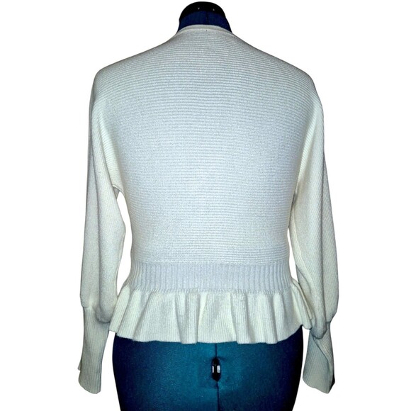 Express Ivory Puff Sleeve Peplum Ballet Core Off Shoulder Ribbed Sweater Medium - Picture 7 of 7